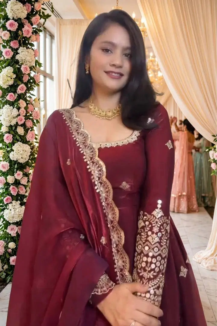 Maroon Sequin Bridal Gown