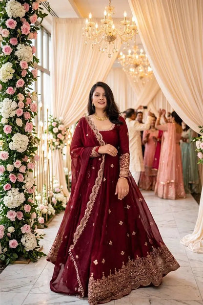 Maroon Sequin Bridal Gown