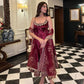 Maroon Vichitra Silk Embroidered Anarkali Gown Set with Dupatta