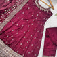 Maroon Vichitra Silk Embroidered Anarkali Gown Set with Dupatta