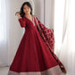 Maroon Vichitra Silk Full Flare Anarkali Gown Set for Festive and Wedding Wear