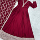 Maroon Vichitra Silk Full Flare Anarkali Gown Set for Festive and Wedding Wear