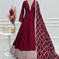 Maroon Vichitra Silk Full Flare Anarkali Gown Set for Festive and Wedding Wear