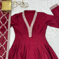 Maroon Vichitra Silk Full Flare Anarkali Gown Set for Festive and Wedding Wear