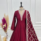 Maroon Vichitra Silk Full Flare Anarkali Gown Set for Festive and Wedding Wear