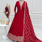 Maroon Vichitra Silk Full Flare Anarkali Gown Set for Festive and Wedding Wear