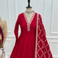 Maroon Vichitra Silk Full Flare Anarkali Gown Set for Festive and Wedding Wear