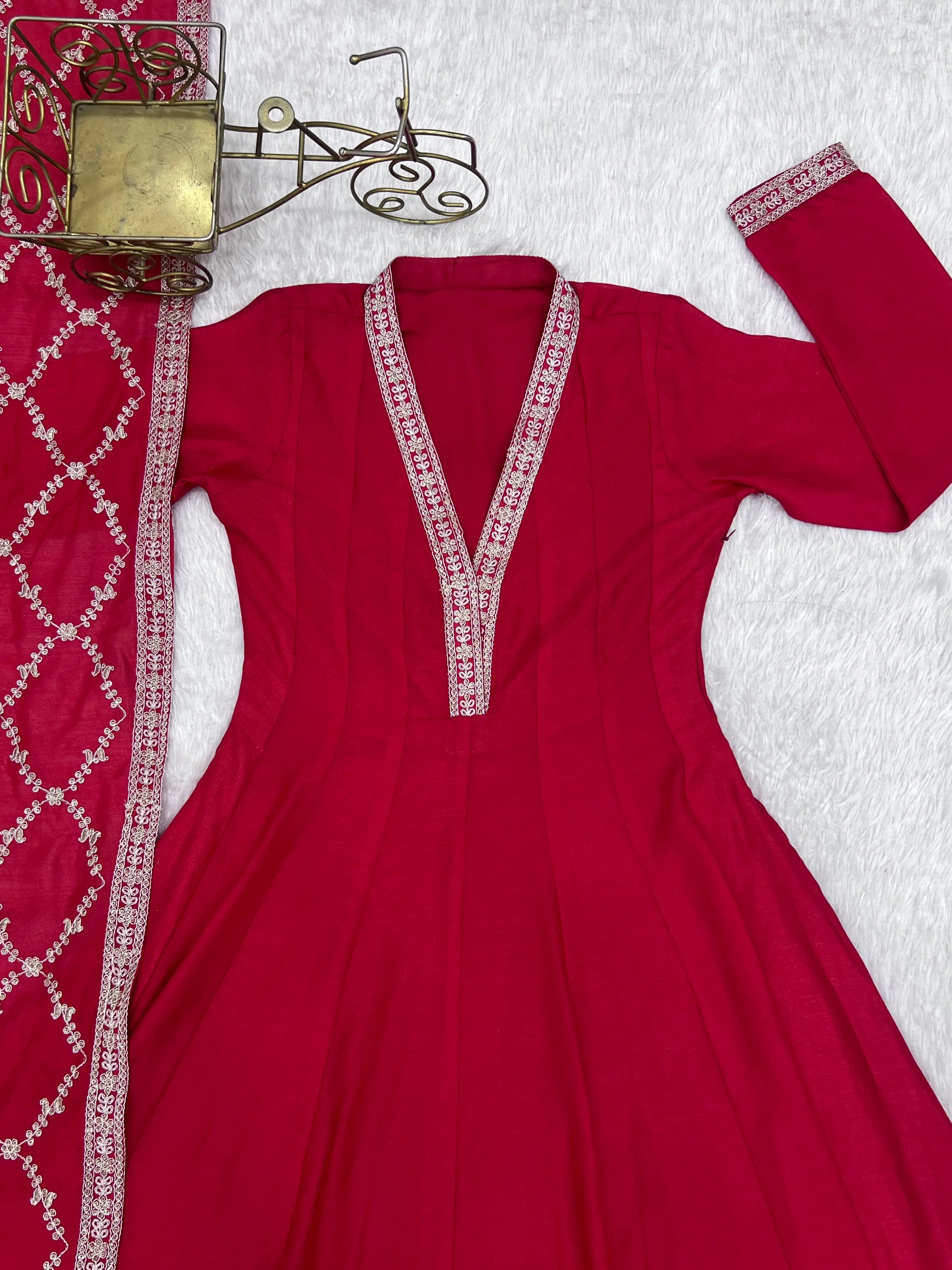Maroon Vichitra Silk Full Flare Anarkali Gown Set for Festive and Wedding Wear