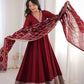 Maroon Vichitra Silk Full Flare Anarkali Gown Set for Festive and Wedding Wear