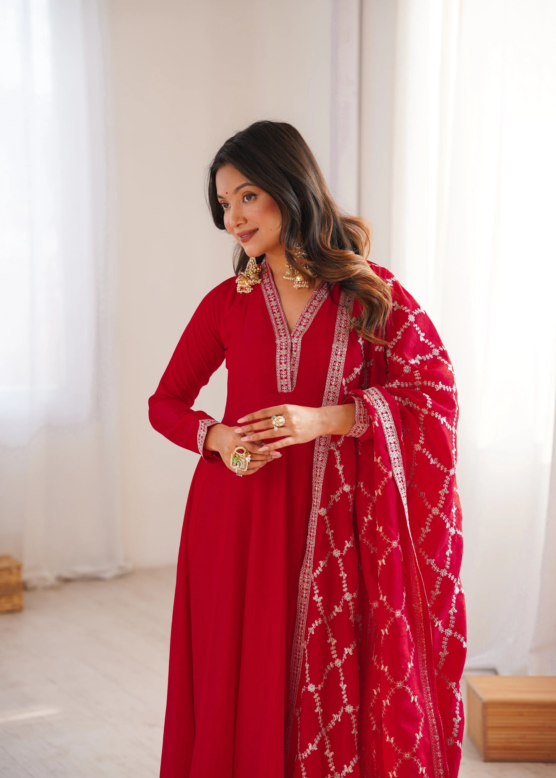 Maroon Vichitra Silk Full Flare Anarkali Gown Set for Festive and Wedding Wear
