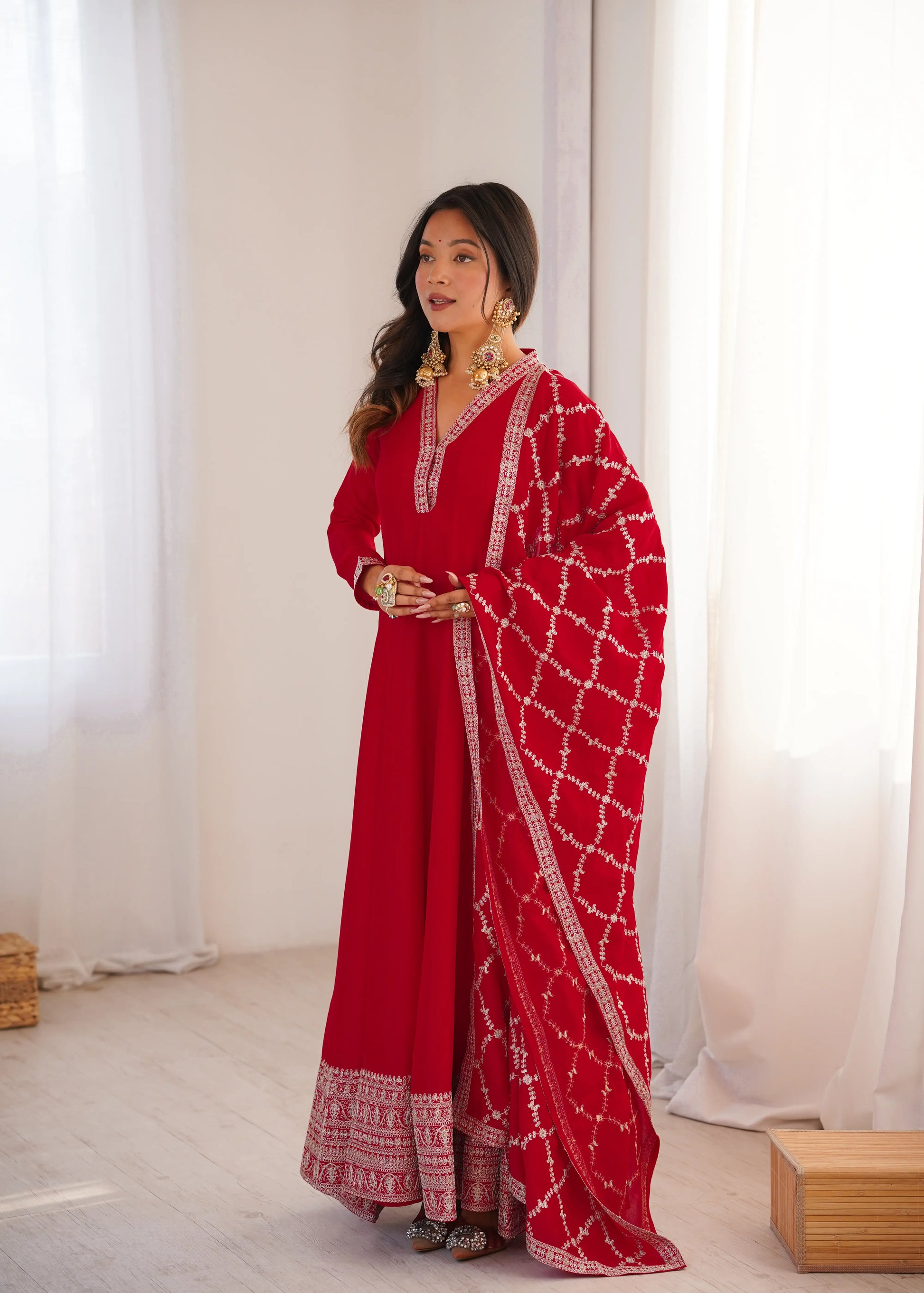 Maroon Vichitra Silk Full Flare Anarkali Gown Set for Festive and Wedding Wear