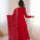 Maroon Vichitra Silk Full Flare Anarkali Gown Set for Festive and Wedding Wear