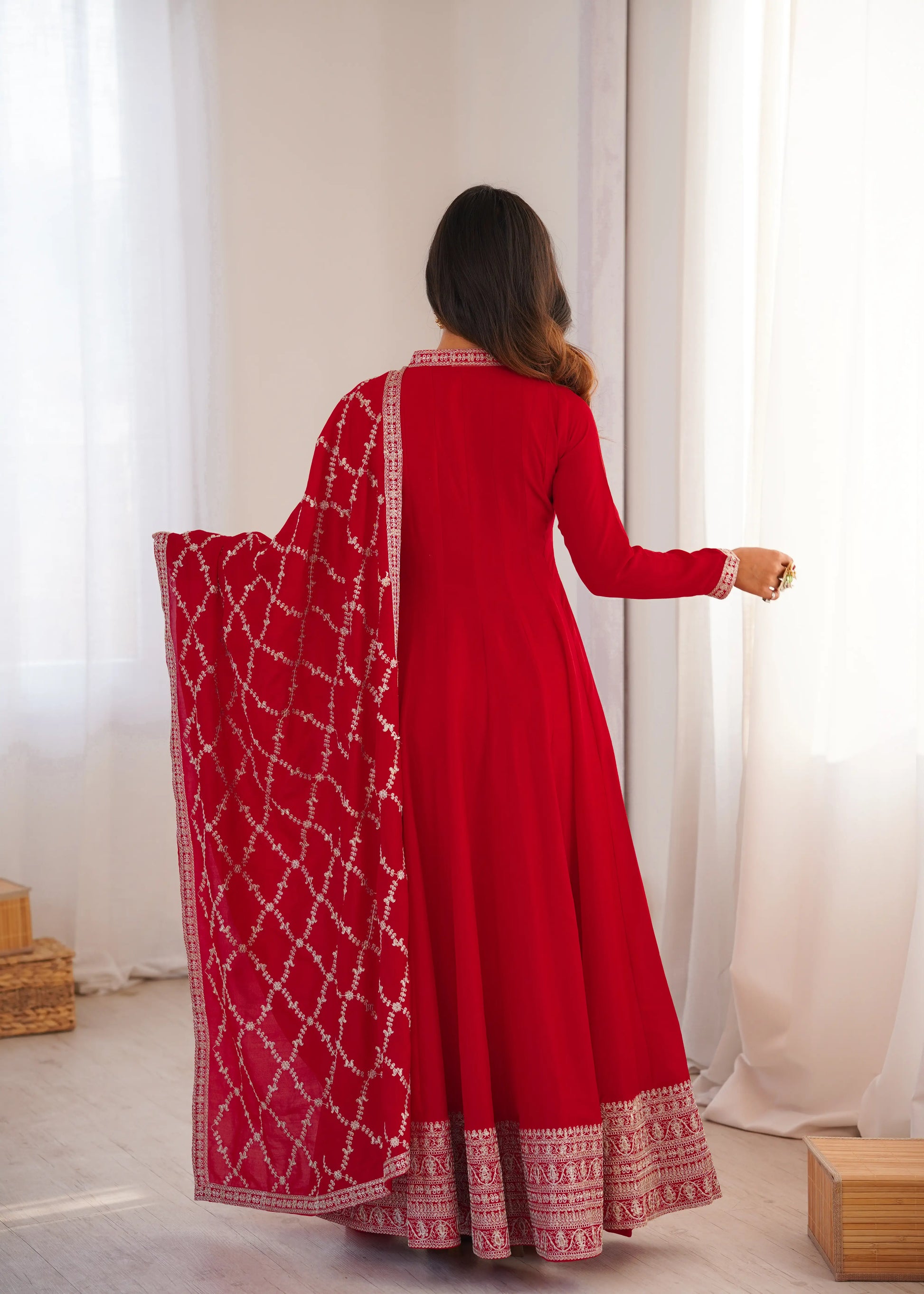 Maroon Vichitra Silk Full Flare Anarkali Gown Set for Festive and Wedding Wear