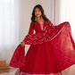 Maroon Vichitra Silk Full Flare Anarkali Gown Set for Festive and Wedding Wear