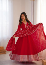 Maroon Vichitra Silk Full Flare Anarkali Gown Set for Festive and Wedding Wear