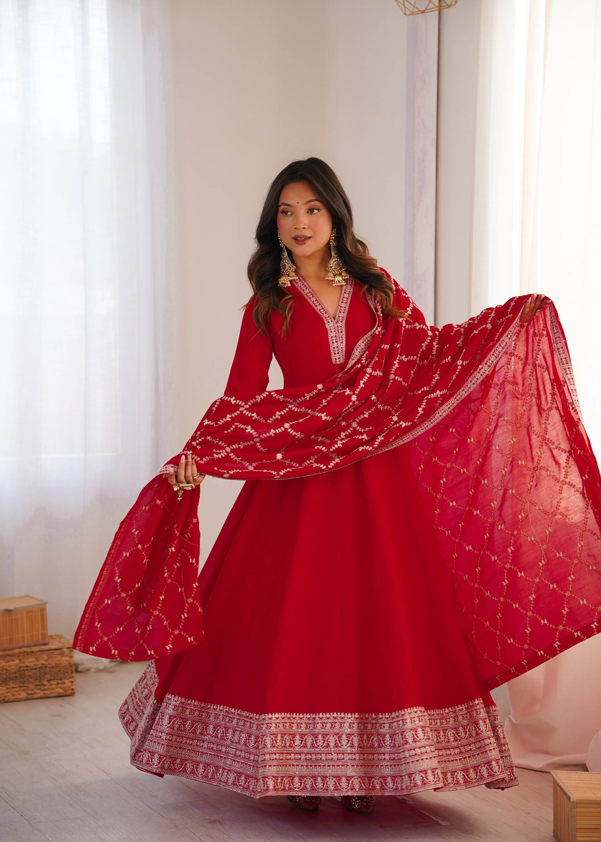 Maroon Vichitra Silk Full Flare Anarkali Gown Set for Festive and Wedding Wear