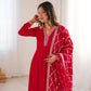 Maroon Vichitra Silk Full Flare Anarkali Gown Set for Festive and Wedding Wear