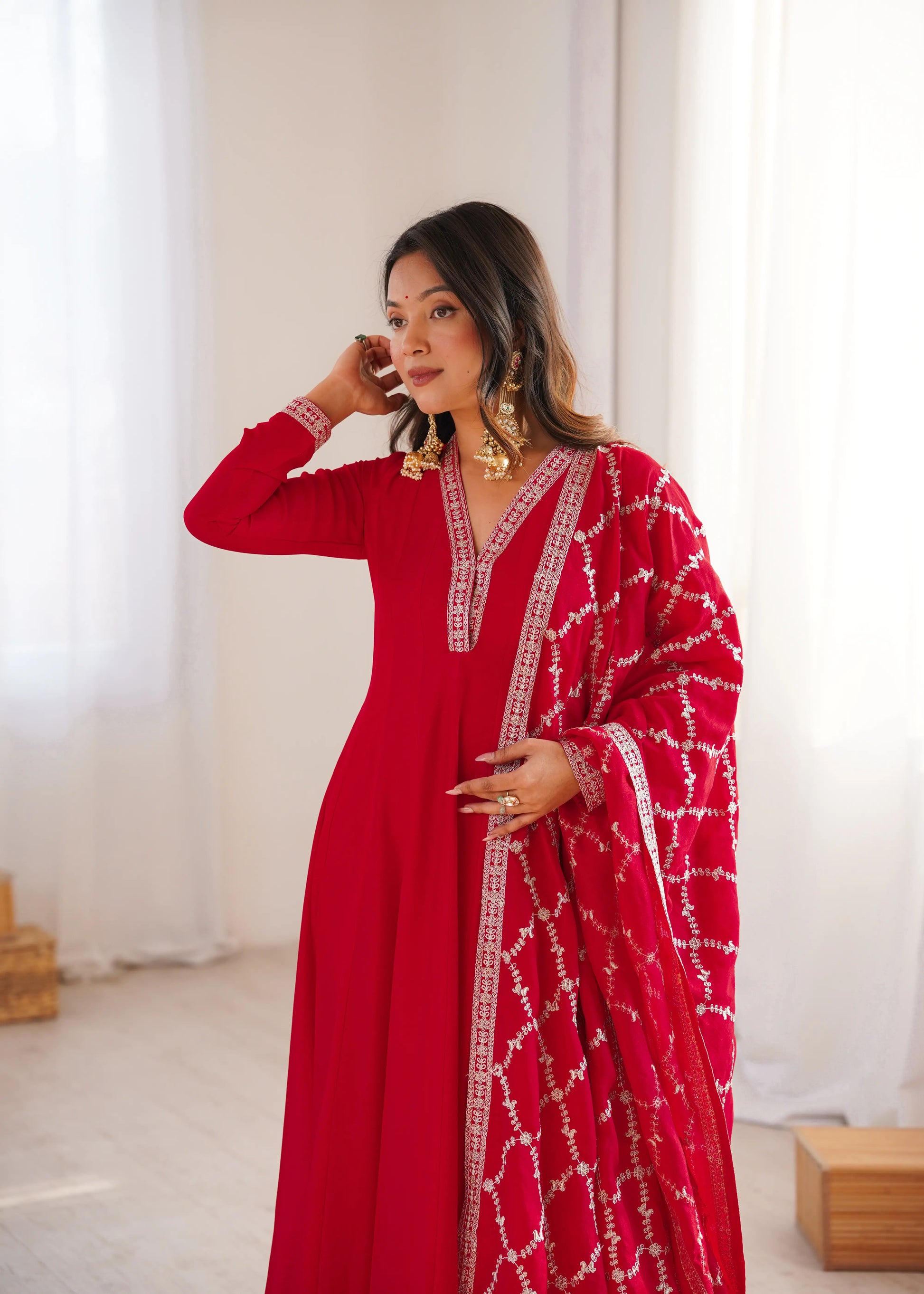 Maroon Vichitra Silk Full Flare Anarkali Gown Set for Festive and Wedding Wear