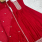 Maroon Vichitra Silk Full Flare Anarkali Gown Set for Festive and Wedding Wear