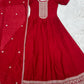 Maroon Vichitra Silk Full Flare Anarkali Gown Set for Festive and Wedding Wear