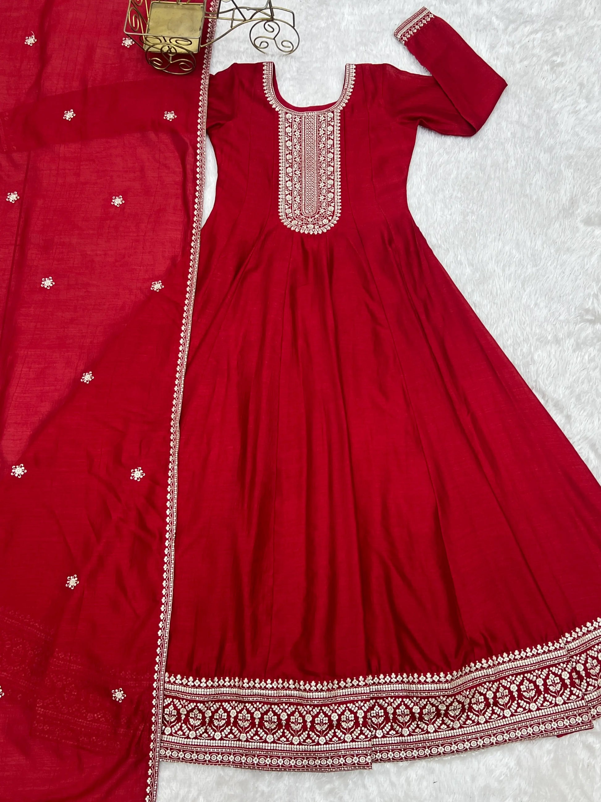 Maroon Vichitra Silk Full Flare Anarkali Gown Set for Festive and Wedding Wear