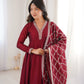 Maroon Vichitra Silk Full Flare Anarkali Gown Set for Festive and Wedding Wear