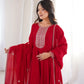 Maroon Vichitra Silk Full Flare Anarkali Gown Set for Festive and Wedding Wear