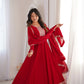 Maroon Vichitra Silk Full Flare Anarkali Gown Set for Festive and Wedding Wear
