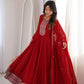 Maroon Vichitra Silk Full Flare Anarkali Gown Set for Festive and Wedding Wear