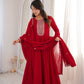 Maroon Vichitra Silk Full Flare Anarkali Gown Set for Festive and Wedding Wear