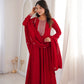 Maroon Vichitra Silk Full Flare Anarkali Gown Set for Festive and Wedding Wear
