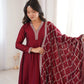 Maroon Vichitra Silk Full Flare Anarkali Gown Set for Festive and Wedding Wear