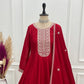 Maroon Vichitra Silk Full Flare Anarkali Gown Set for Festive and Wedding Wear