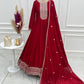 Maroon Vichitra Silk Full Flare Anarkali Gown Set for Festive and Wedding Wear