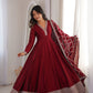 Maroon Vichitra Silk Full Flare Anarkali Gown Set for Festive and Wedding Wear