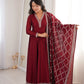 Maroon Vichitra Silk Full Flare Anarkali Gown Set for Festive and Wedding Wear