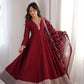 Maroon Vichitra Silk Full Flare Anarkali Gown Set for Festive and Wedding Wear