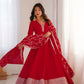 Maroon Vichitra Silk Full Flare Anarkali Gown Set for Festive and Wedding Wear