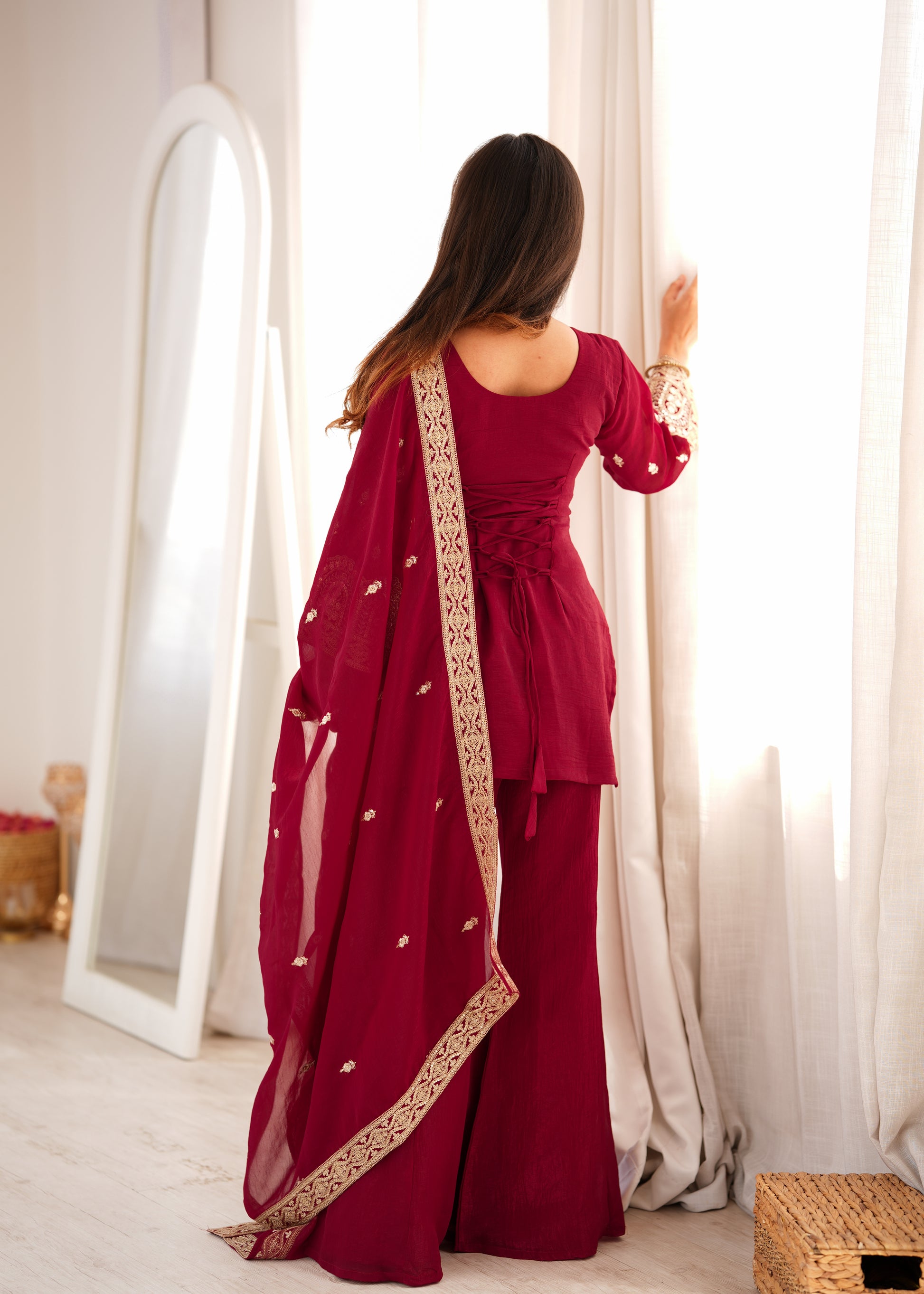 Maroon Zari Kurta Bell Bottom Set