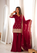 Maroon Zari Kurta Bell Bottom Set