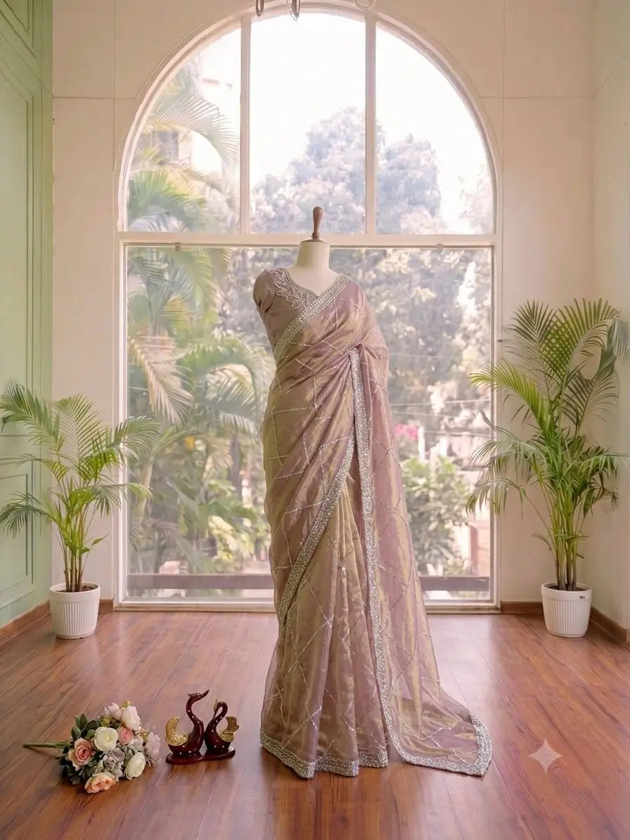 Mauve Diamond Lattice Saree