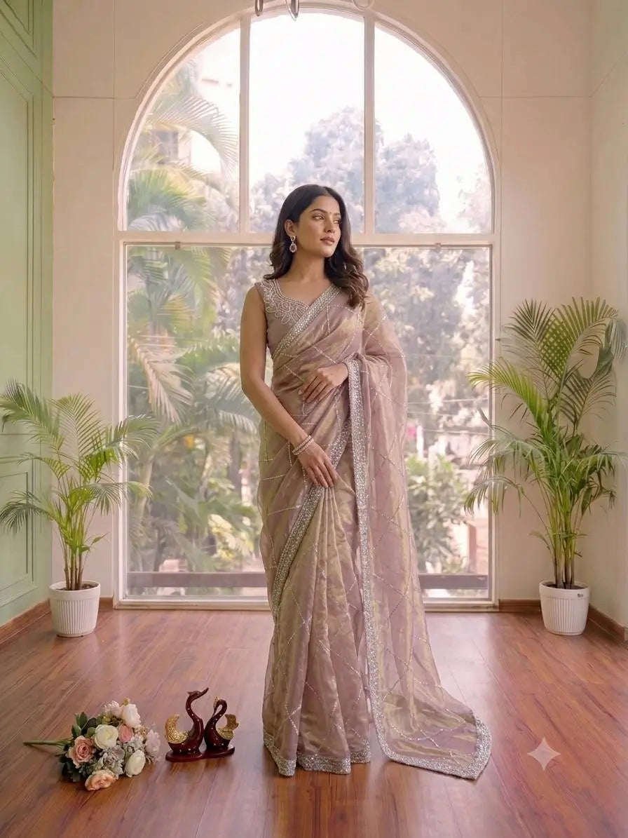 Mauve Diamond Lattice Saree