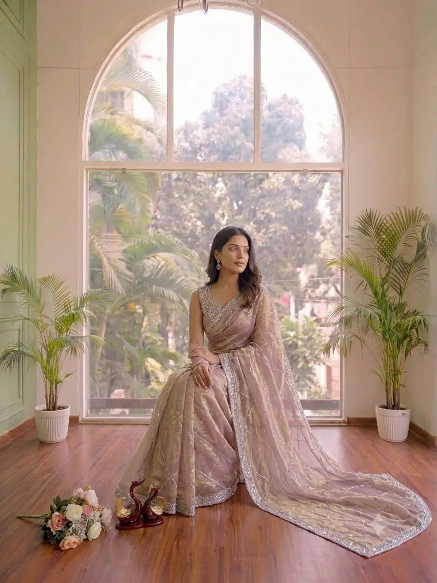 Mauve Diamond Lattice Saree