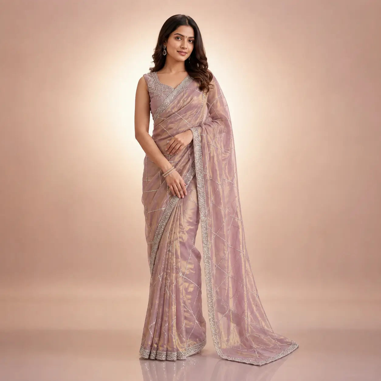 Mauve Diamond Lattice Saree