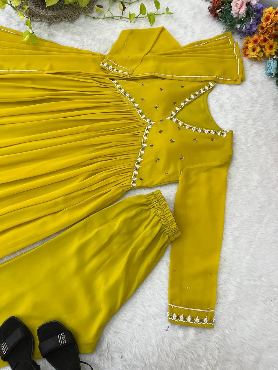 Mauve Fox Georgette Anarkali Gown Set with Dupatta