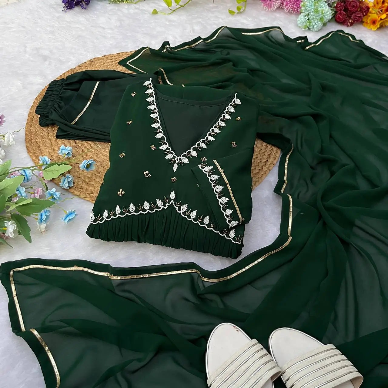 Mauve Fox Georgette Anarkali Gown Set with Dupatta