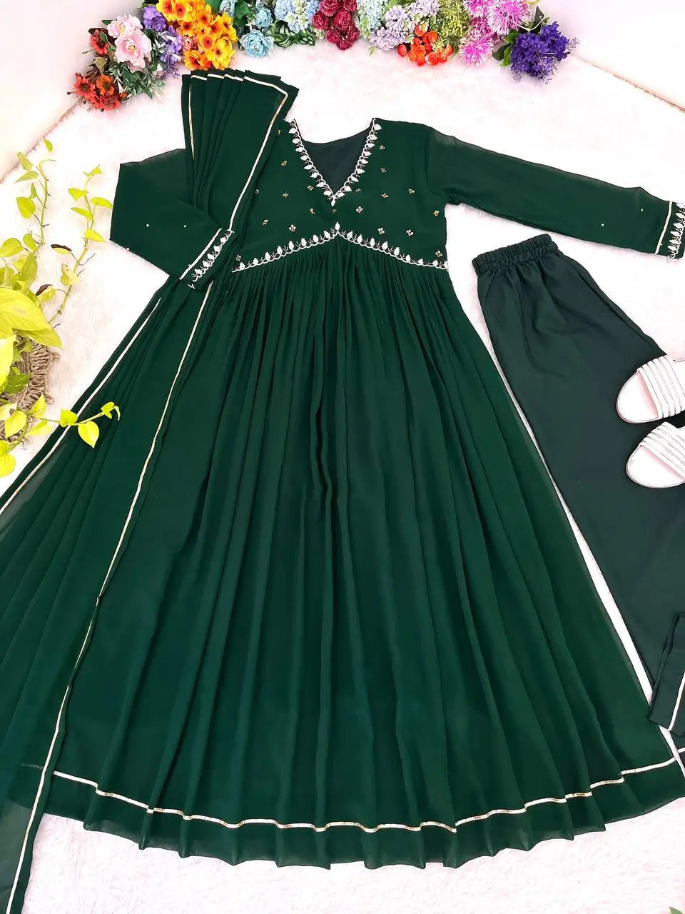 Mauve Fox Georgette Anarkali Gown Set with Dupatta