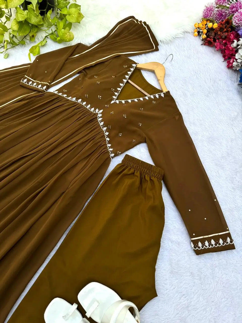 Mauve Fox Georgette Anarkali Gown Set with Dupatta