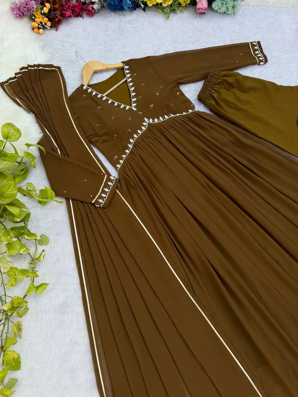 Mauve Fox Georgette Anarkali Gown Set with Dupatta