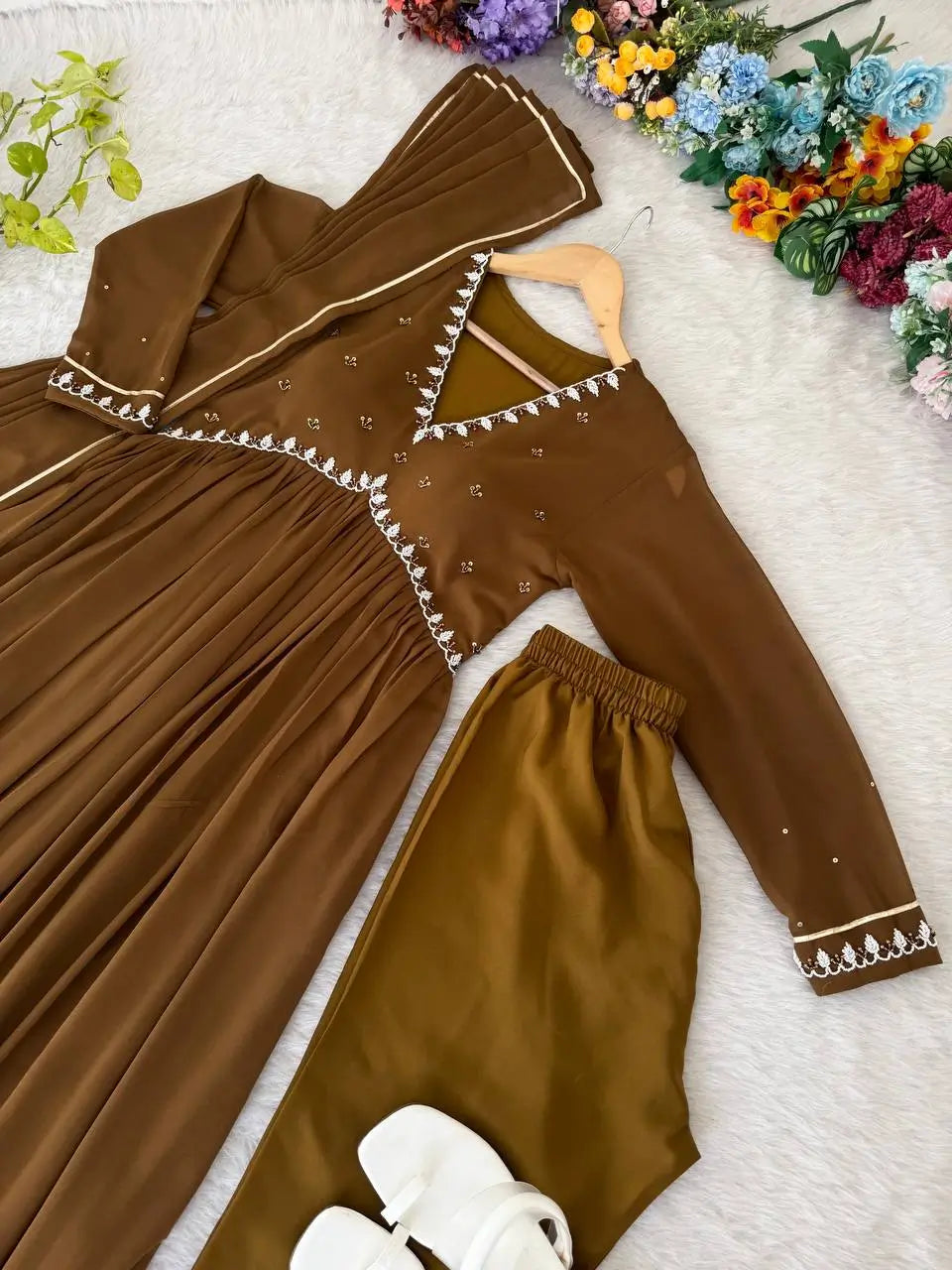 Mauve Fox Georgette Anarkali Gown Set with Dupatta